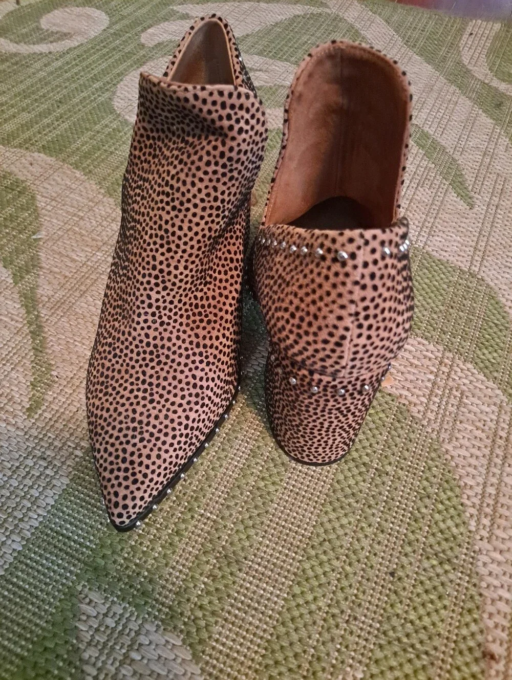 Gianni Bini Studded Dotted Tan Suede Block Heel Booties - Women